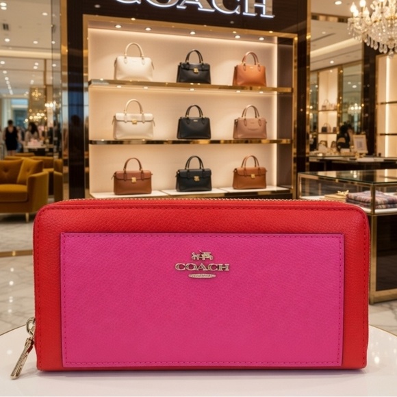 Coach Handbags - Coach Two-Tone Pink & Red Zip Wallet EUC